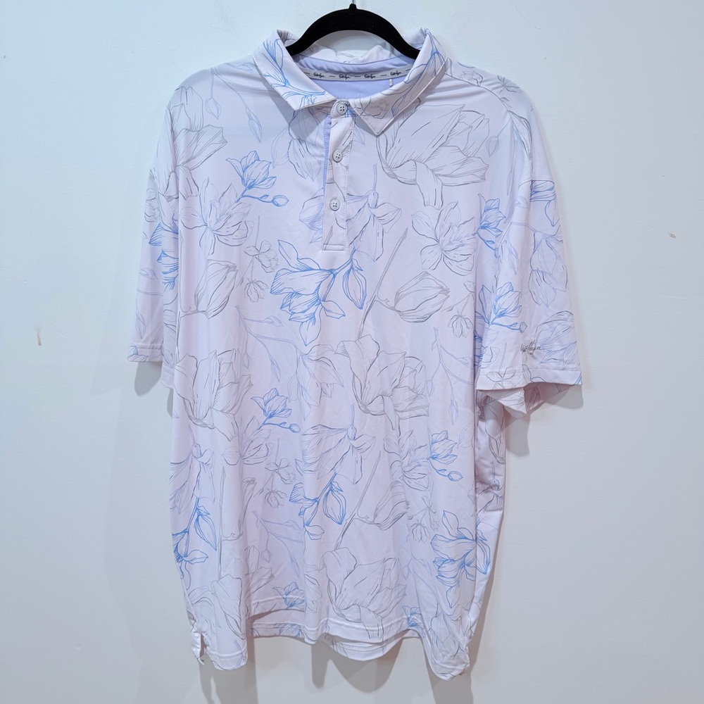 Walter Hagen Blue and White Floral Polo Golf Shirt